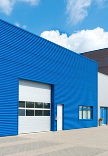 a commercial building that has been painted blue