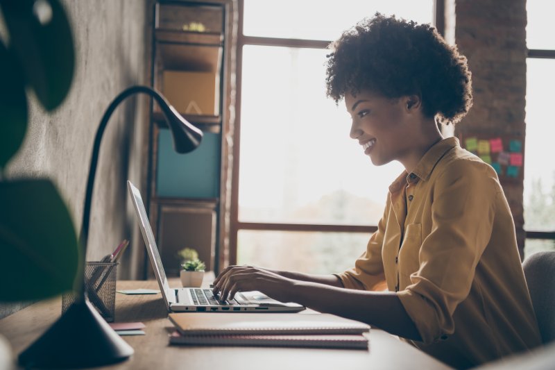 young woman working in home office 