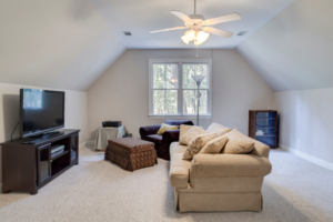 a painted and decorated upstairs media room 